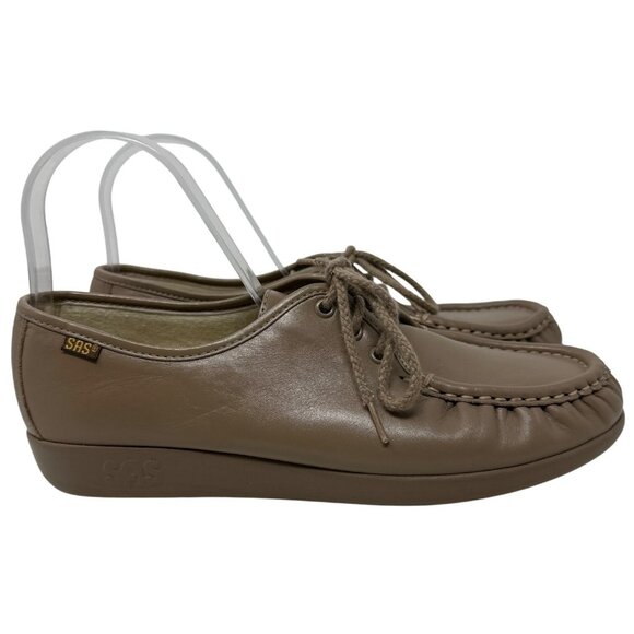 SAS Womens Leather Comfort Lace-Up Loafers Taupe Size 10M - Picture 1 of 14